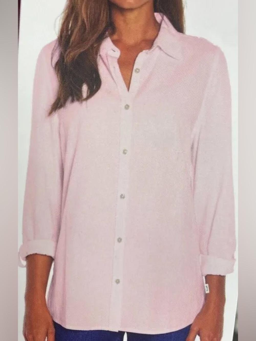 Orvis pastel pink linen-blend button-down long-sleeve shirt size L
